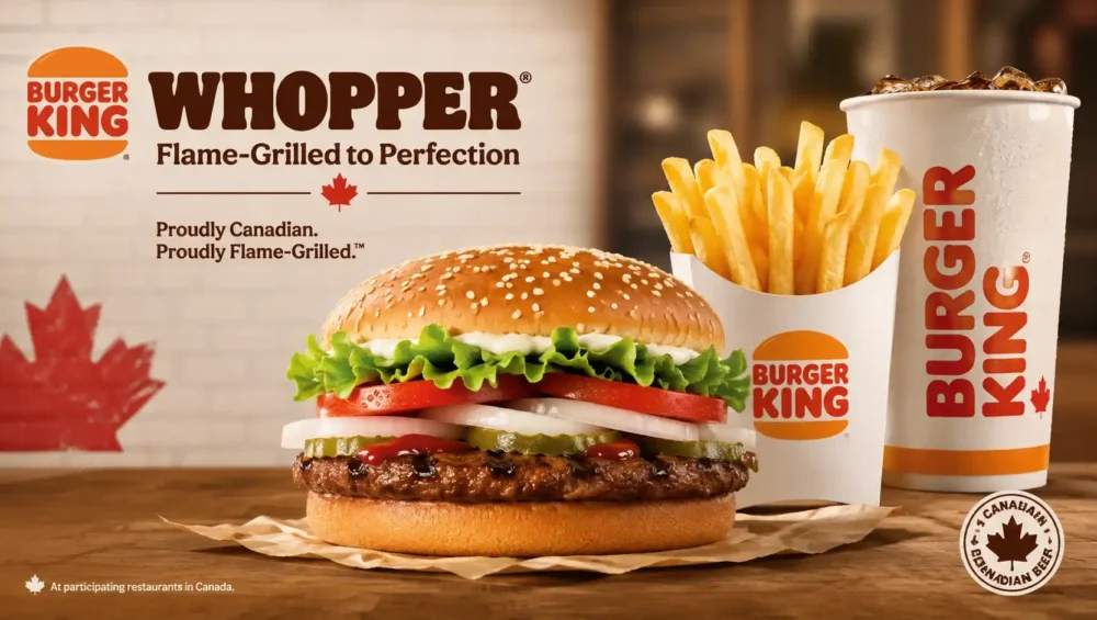 Burger King Canada menu with prices showing a Whopper combo meal