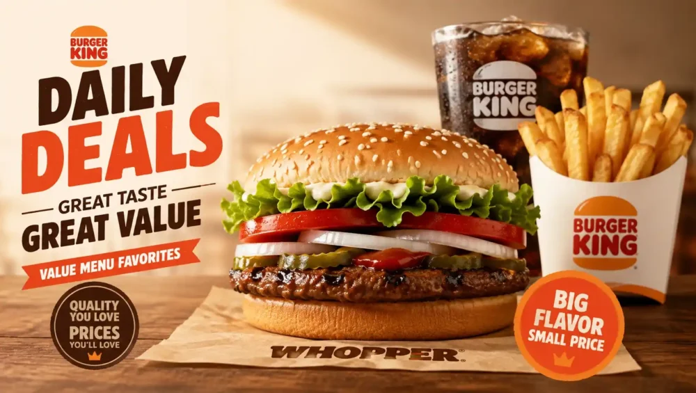 Burger King daily specials menu board showing Whopper Wednesday dea