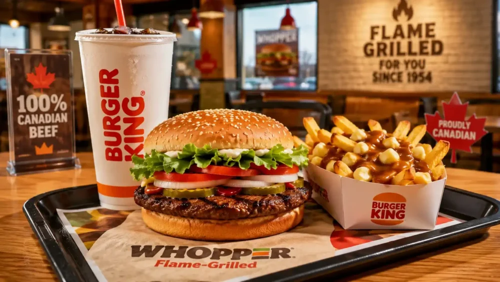 Burger King dinner menu Canada with Whopper burger, fries, and poutine