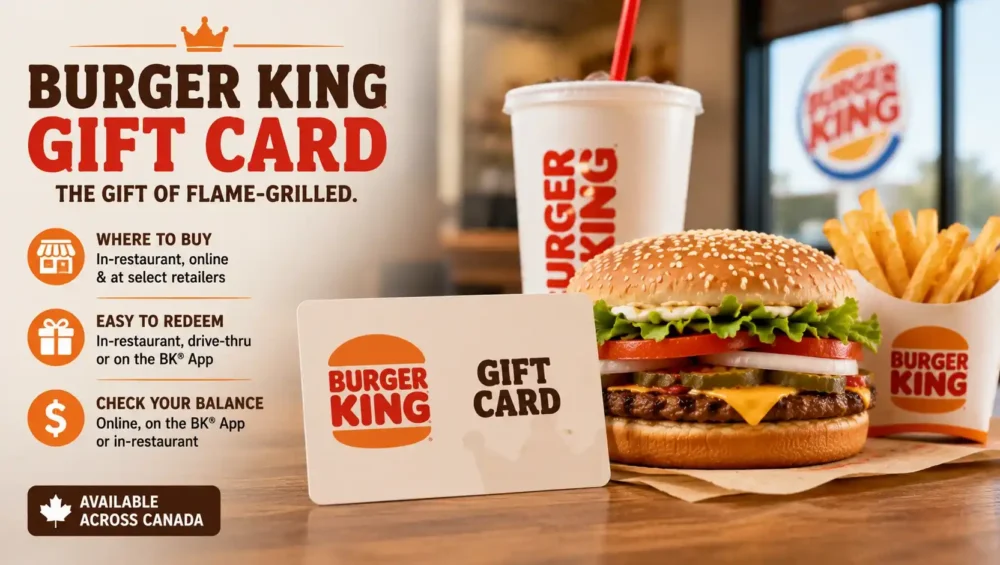 Burger King gift card next to a Whopper meal on a table
