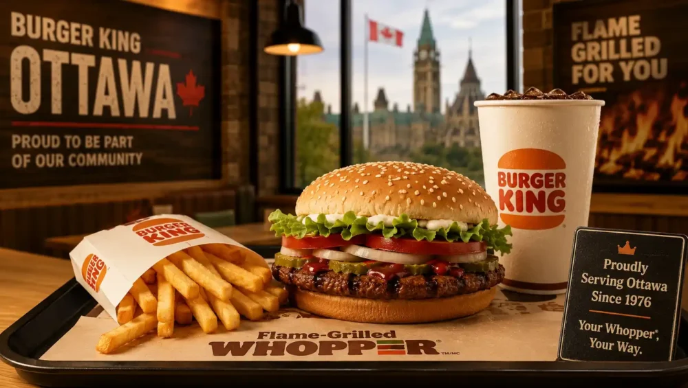 Burger King Ottawa Whopper meal with fries and drink on a tray