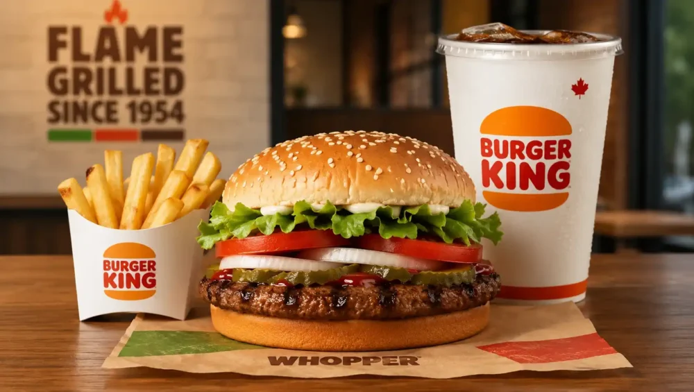 Whopper price in Canada flame grilled burger with fries