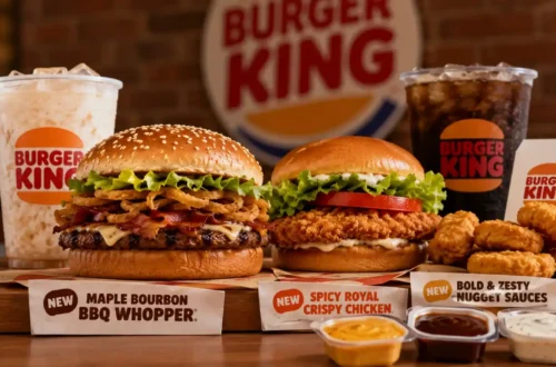 Burger King new menu items including a new burger, chicken sandwich, and nuggets on a tray